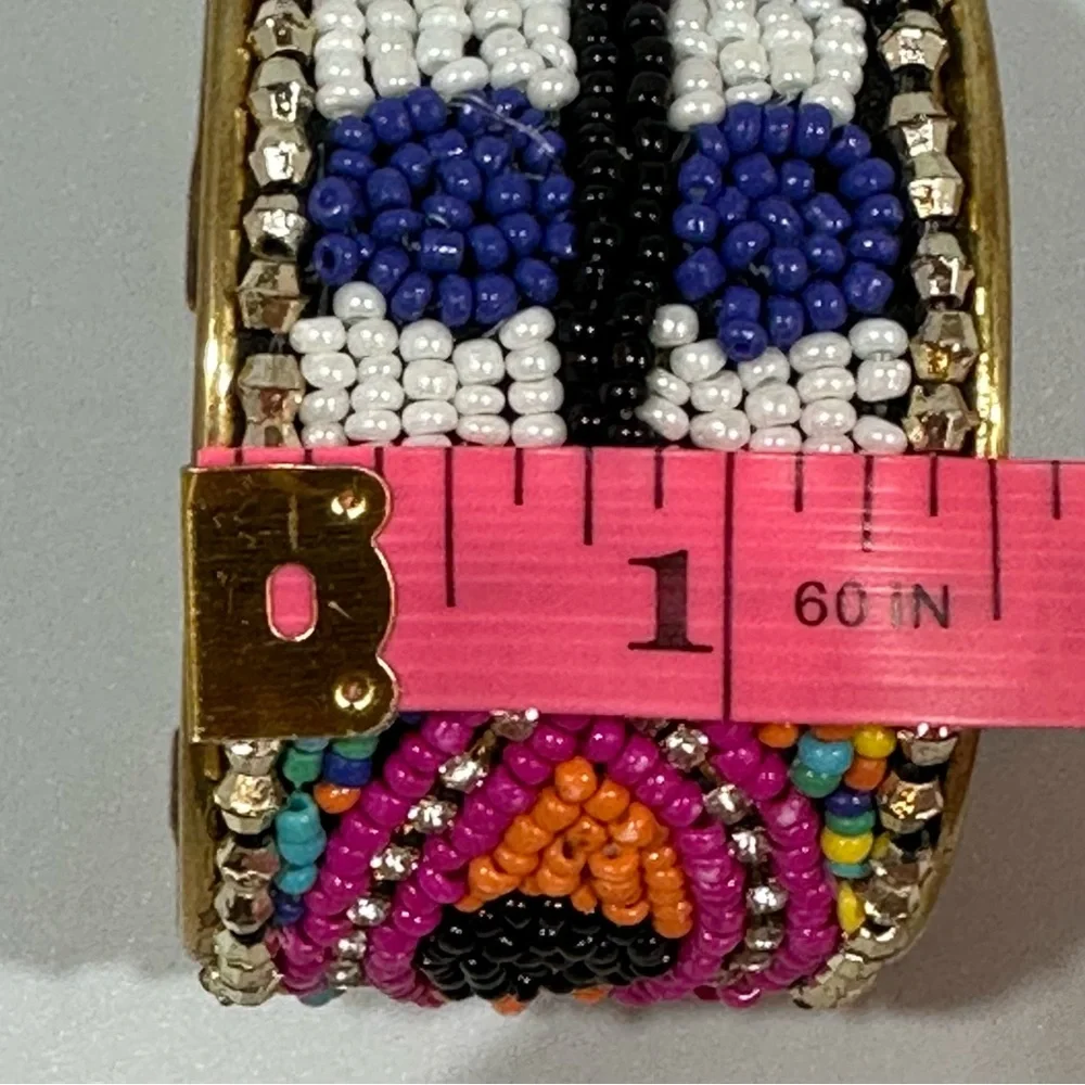 Evil Eye Multicolor Colorful Beaded Wide Band Cuff Bracelet India